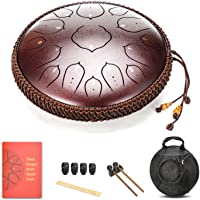 Amkoskr 14 Pulgadas 35cm Tambor de Lengua de Acero con 15 Notas Tonos D Percusión Instrumento Tambor de Mano con Mazos…